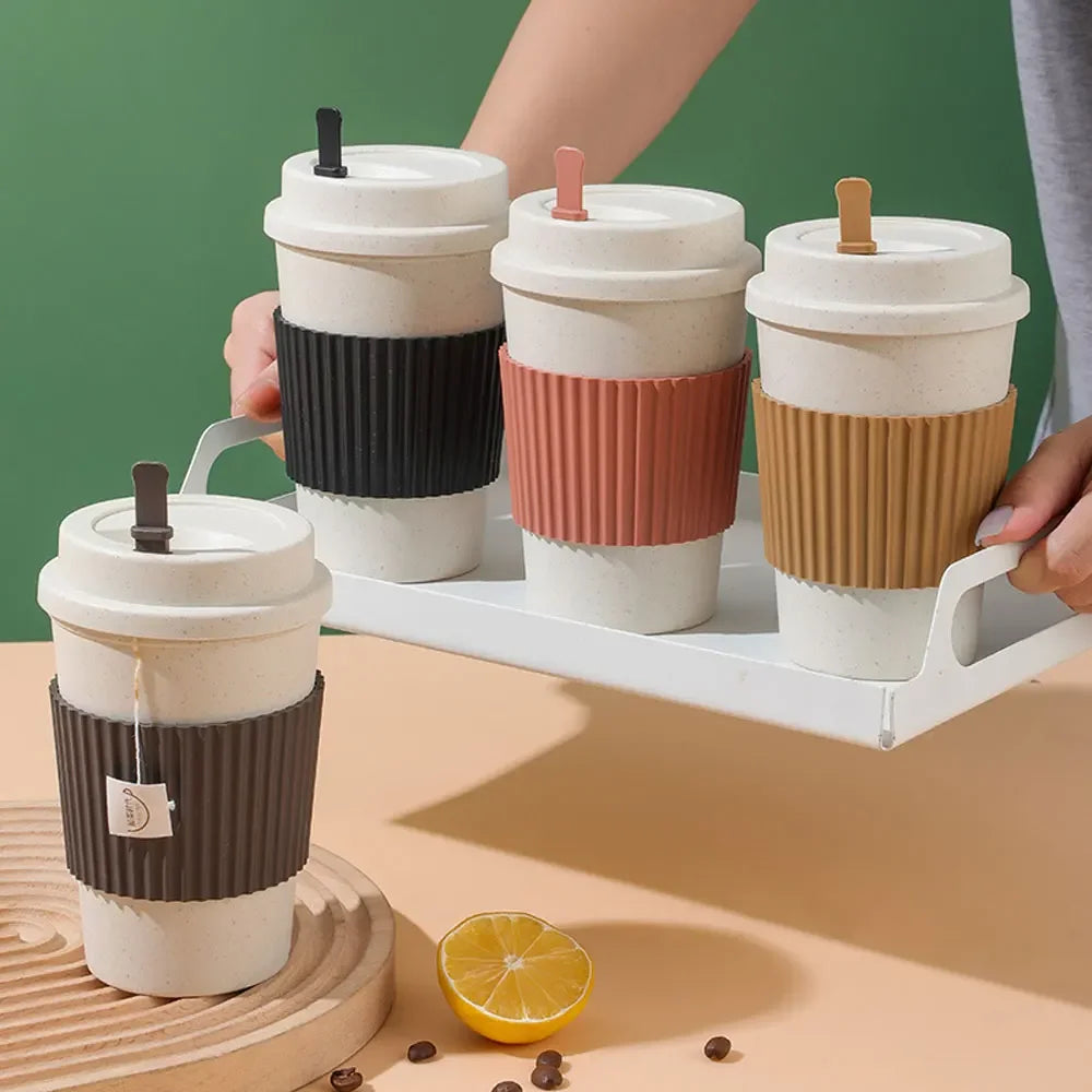 Eco-Friendly 450ML Wheat Straw Coffee Cups with Lids 