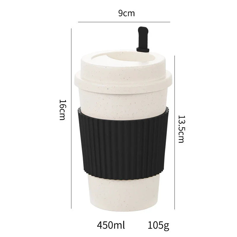 Eco-Friendly 450ML Wheat Straw Coffee Cups with Lids 