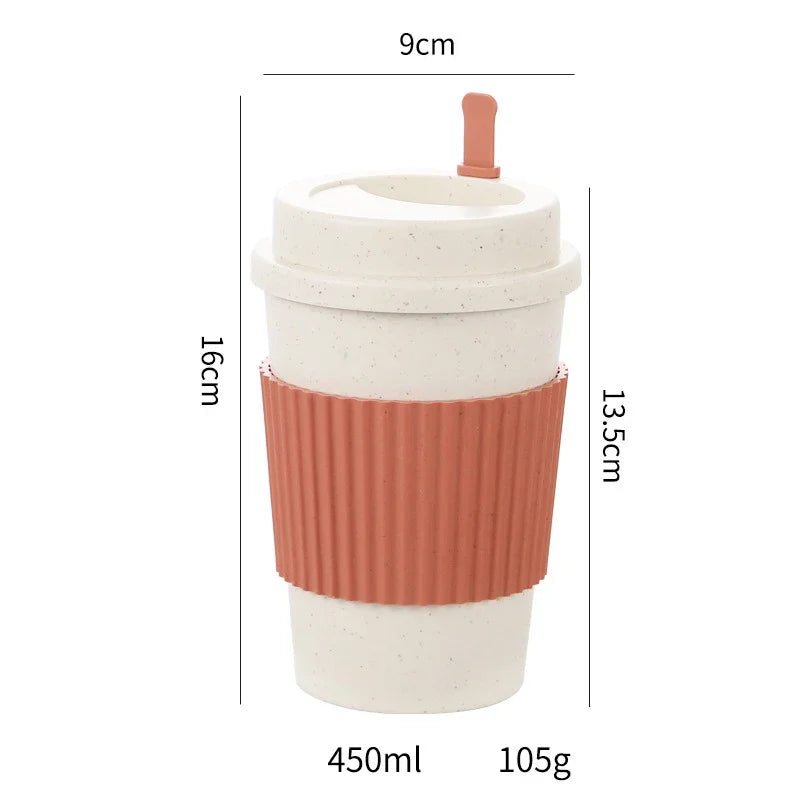 Eco-Friendly 450ML Wheat Straw Coffee Cups with Lids 