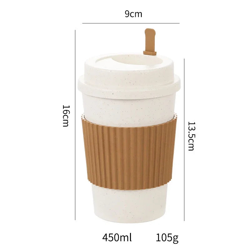 Eco-Friendly 450ML Wheat Straw Coffee Cups with Lids 