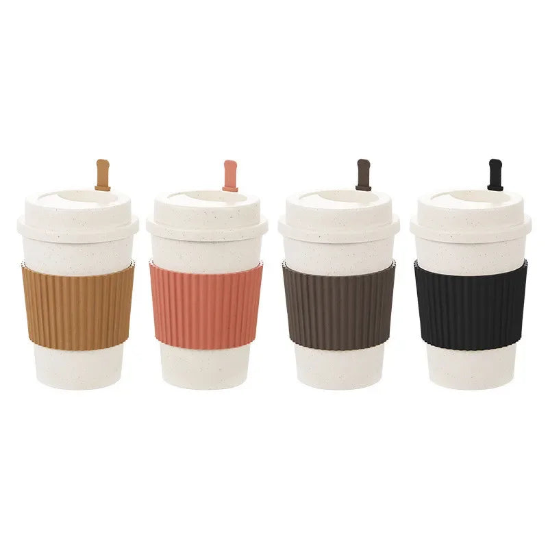 Eco-Friendly 450ML Wheat Straw Coffee Cups with Lids 