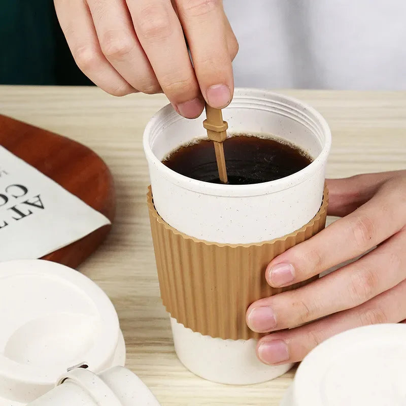 Eco-Friendly 450ML Wheat Straw Coffee Cups with Lids 