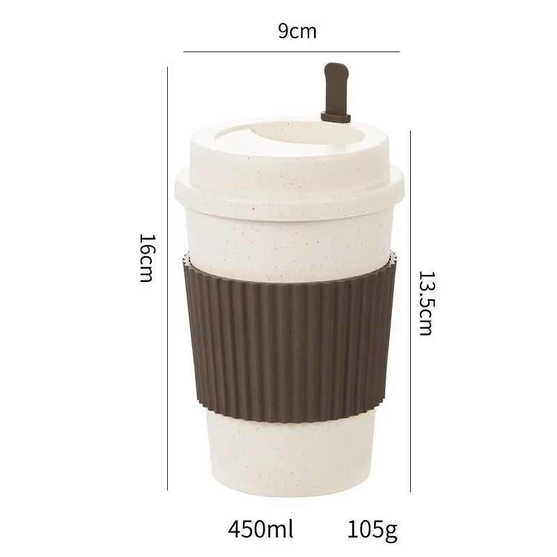 Eco-Friendly 450ML Wheat Straw Coffee Cups with Lids 